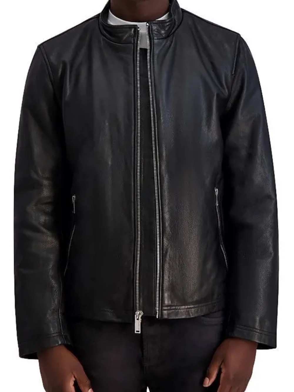 Karl Lagerfeld Men's Brown Leather Zipper Jacket